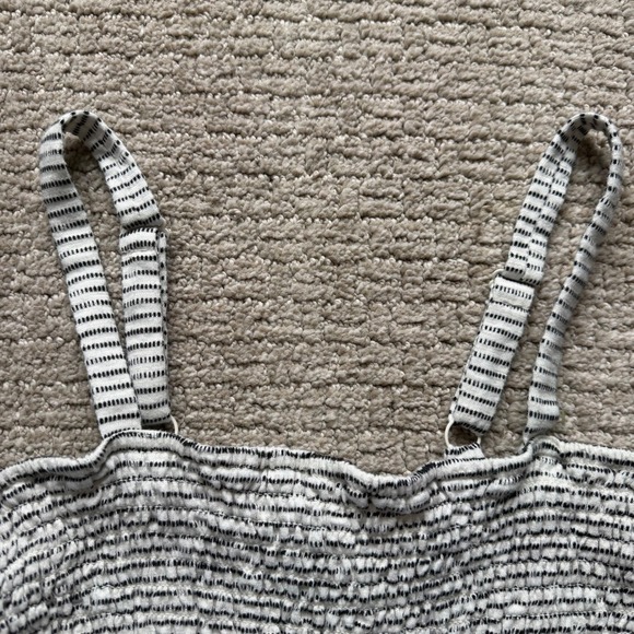 Old Navy Smocked Wide Leg Jumpsuit Womens Small White Black Stripe Coastal Boho - Picture 5 of 16